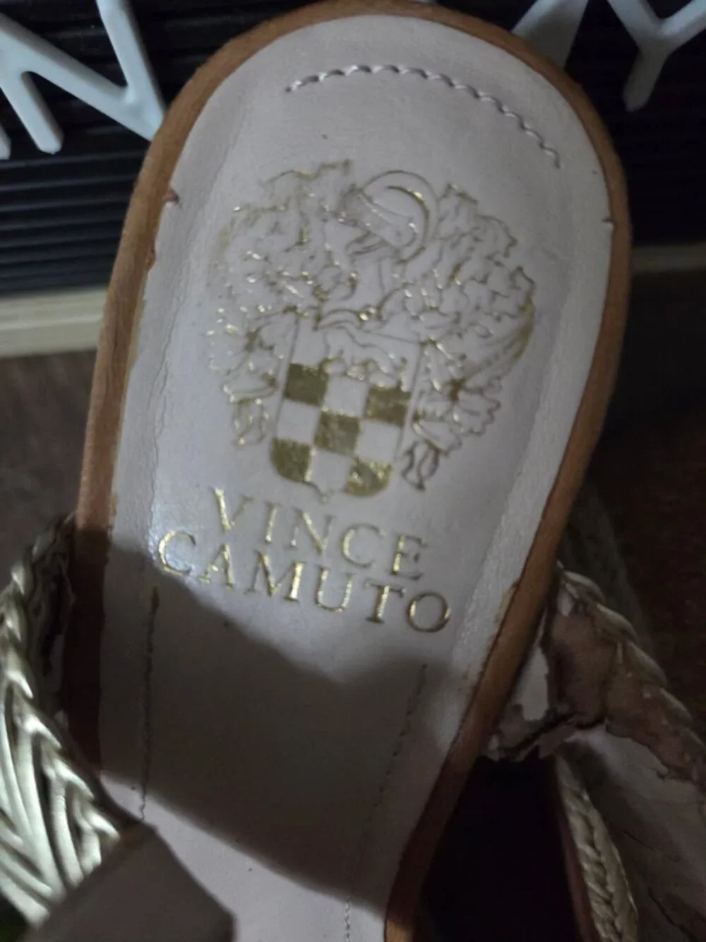 Vince Camuto Tazma Platform Gold Braid Glitter Cork Wedge SZ 8.5